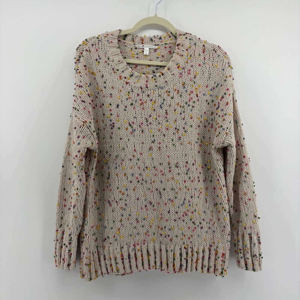 Seven7 Women‎ M Sweater Cream Multi Confetti Knit Pullover Relaxed Chunky Cozy